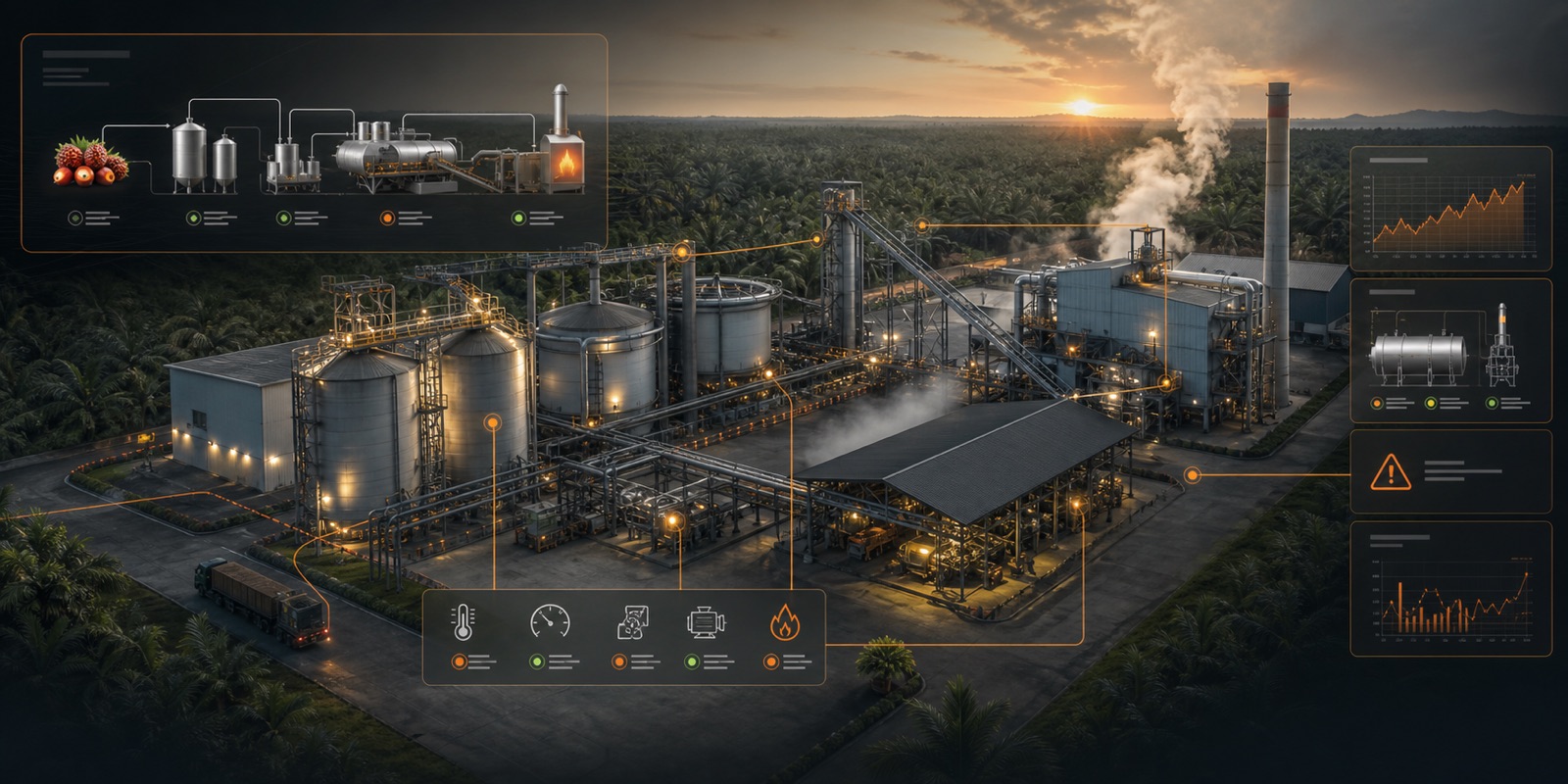 Conceptual palm oil process and boiler plant monitoring visualization